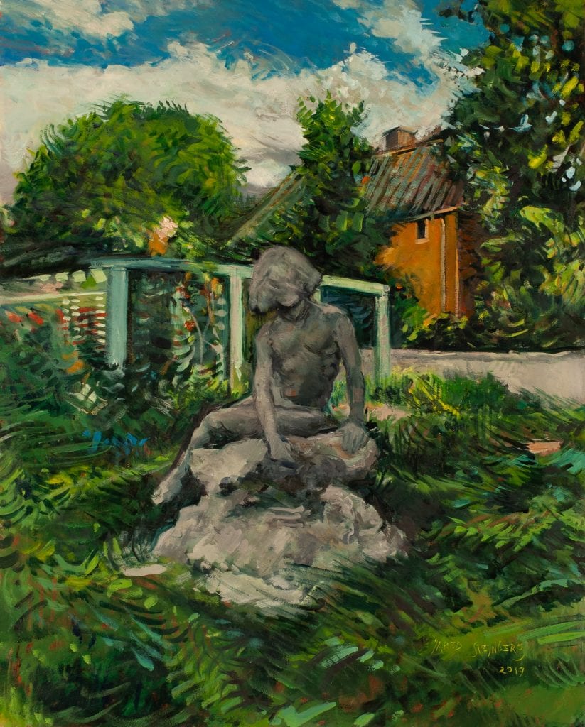 Garden Meditation at the Denver Botanic Gardens, 20 x 16 Oil on Panel