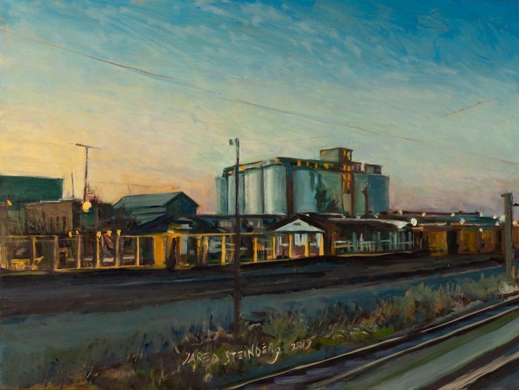 Sunset Across the Tracks, 12 x 16, Oil on Panel